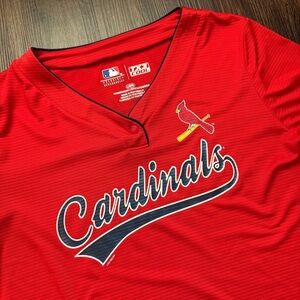 St Louis Cardinals MLB Women Size Large TX3 Cool Diva V Neck Jersey Red Shirt